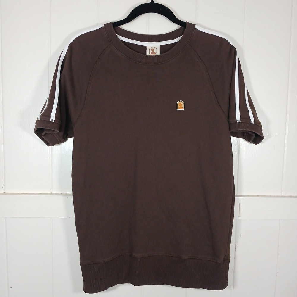 Dandy Del Mar Short Sleeve Sweatshirt Mens S Brown White Stripe French Terry